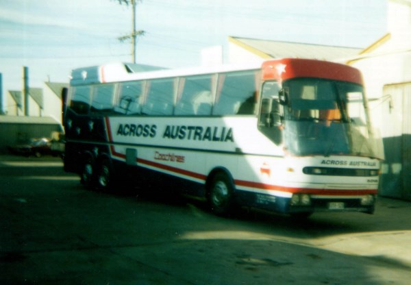 The very first Bova in Australia.#60.I put this into its first service in December 1985.My very first East-West express service in both direction.This was the coach I was on.This coach had 2nd passenger door ahead of rear axles,underfloor drivers bunk and reduced baggage capacity.It also had fold up courier seat.It was the only version with those features.Photo taken at the Glynde depot 2 days before it entered its official service run from Adelaide to Perth.