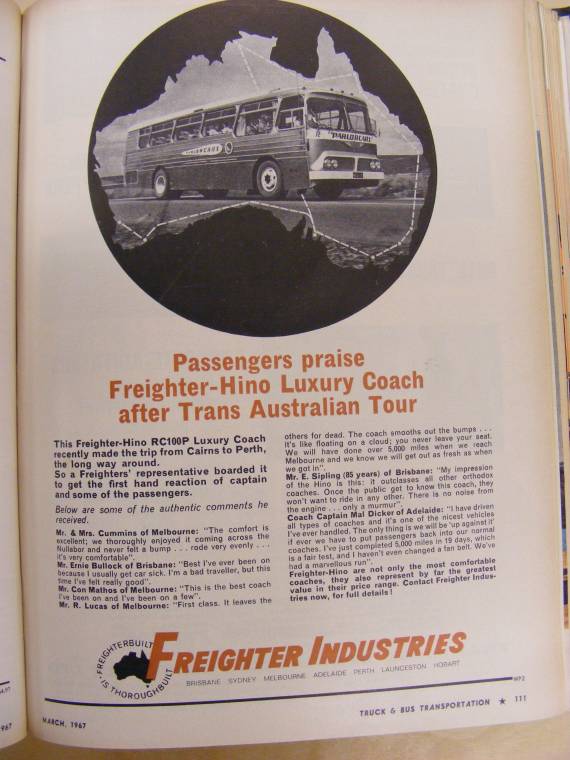 T&amp;BT March 1967 - advertisement for Freighter/Hino combination featuring Parlorcars vehicle.