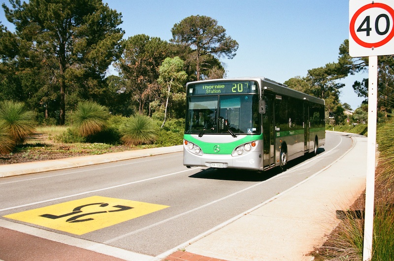 Recently returned to service, sWAn's 1303 seen along Discovery Way (Murdoch) on the way to Maddington