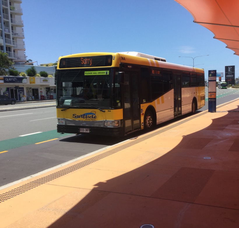Arriving behind 743 is Surfside Buslines Volvo B7RLE with Bustech VST bodywork, 744, terminating a route while displaying Sorry Not In Service. Does anyone know if this happens regularly?