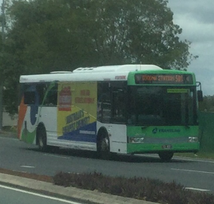 Westside Scania K94UB with Bustech VST bodywork is 32 on a route 500 to Goodna Station on Brisbane Road