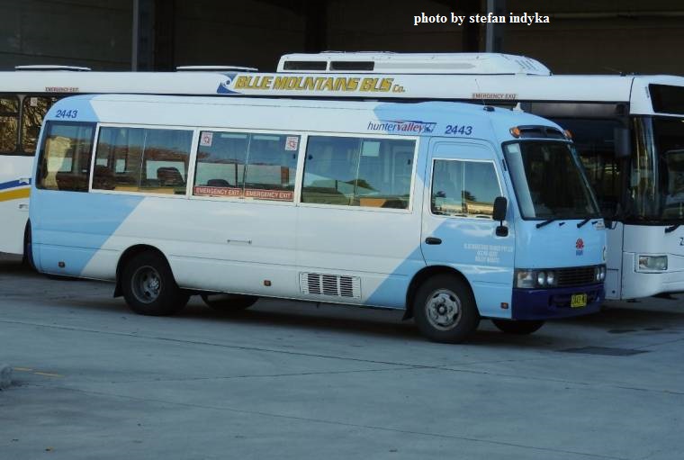A new member to the Blue Mountains Transit fleet at Katoomba is this Toyota Coaster 2443 MO, still showing its <br />Hunter Valley origins ex. Thornton.