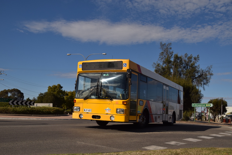 And now for another ex-Adelaide bus; this time it is MAN 11.190/PMCSA '160' &quot;Midi&quot; #123. It is seen here in Port Pirie on the local loop service, currently it is on loan to replace 1711 (Another Midi). The town loop is quite a long loop, totalling 30mins, and has lots of tight turns and spoon drains. Perfectly suited to a midi really.