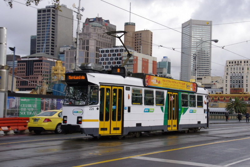 Yarra 226
Yarra Trams Z3 (226) has commenced its journey to Moreland in City Rd. (seen here in St Kilda Rd) on a wet Tuesday after Easter 2012.
Keywords: venturatigerphoto trams