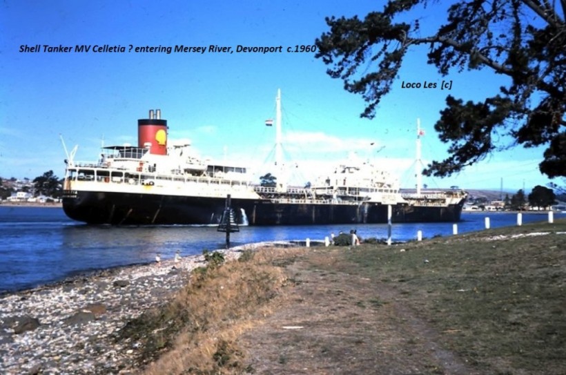Shell tanker MV Celletia enters Mersey River, Devonport c.1960's.JPG