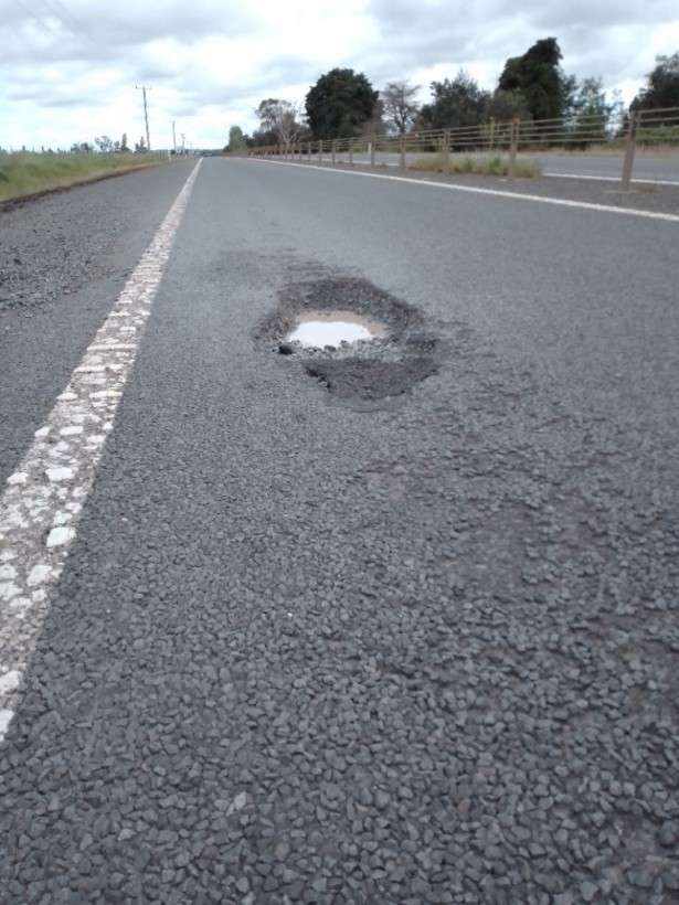 Result of pothole Midland Highway, Tasmania near Symonds Plains