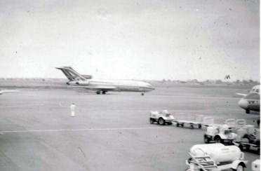 Ansett-ANA Boeing 727-100,just landed Adelaide Airport.Prior to 1973.