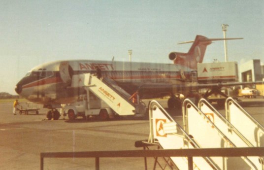 Boeing 727-200,Ansett Airlines.Adelaide Airport,1975,about to depart for Melbourne.