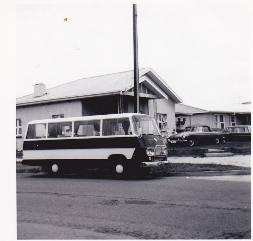 1960s Toyota Coaster,ex Riverside Bus Serice,Murray Bridge.Photo taken on Bower Road Semaphore South opposite the old Fort Glanville Caravan Park entrance.Notice other vehicles in the photo.