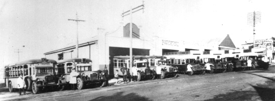 Glenister & Mackenzie - Depot Parramatta Rd & Esher St Burwood Oct 1927 - Fageols mo 493, 770, 626, 704, 644, 835, 856, 838.JPG