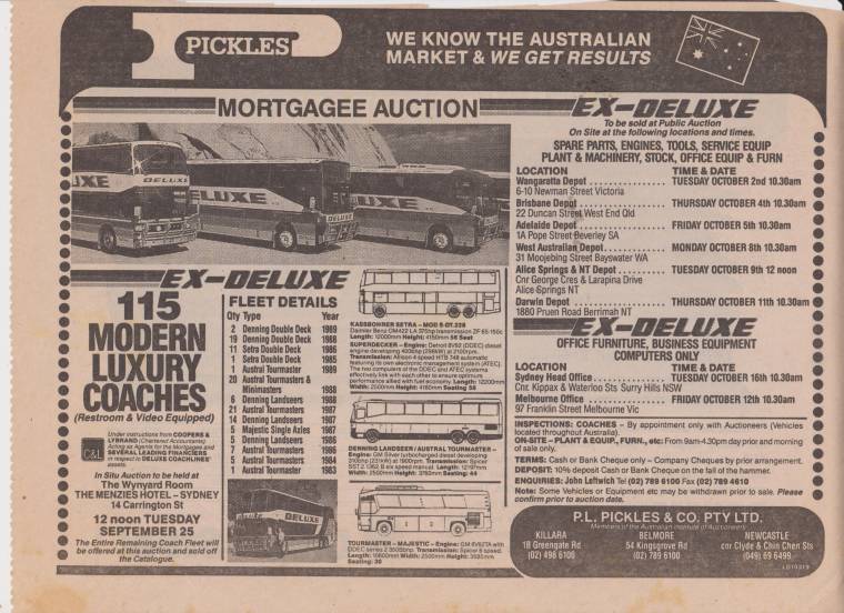 Advertisement for the Pickles auction of the Deluxe fleet.