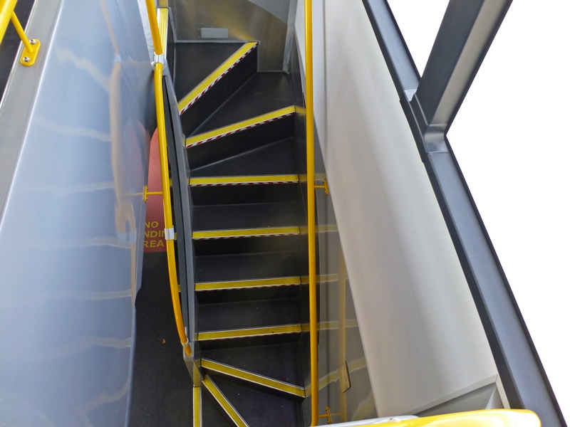 Looking down on the staircase which has an easy gradient to access the top deck.