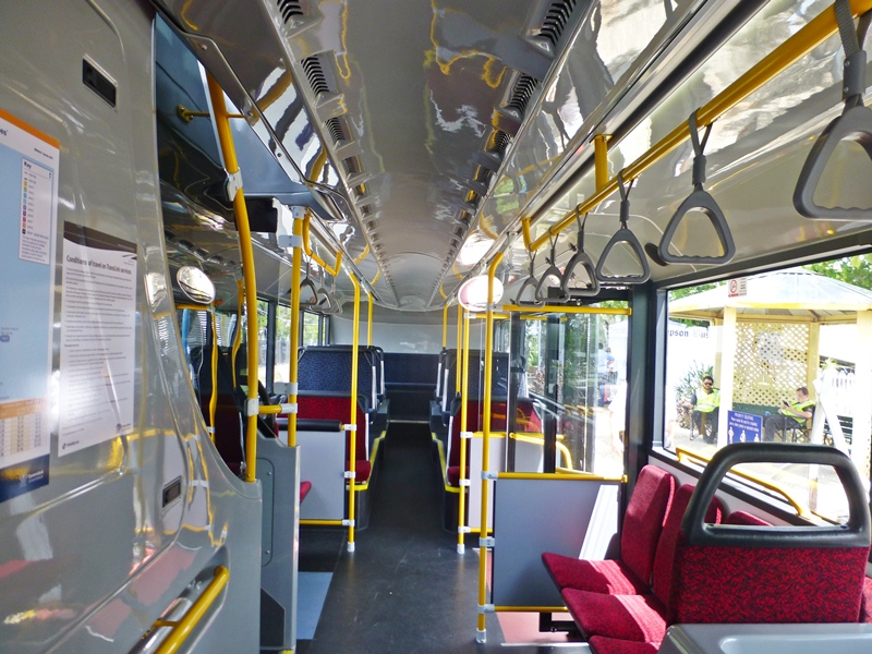 Lower deck is wheel chair accessible and has a level aisle floor to the back seat. The centre door is double leaf.